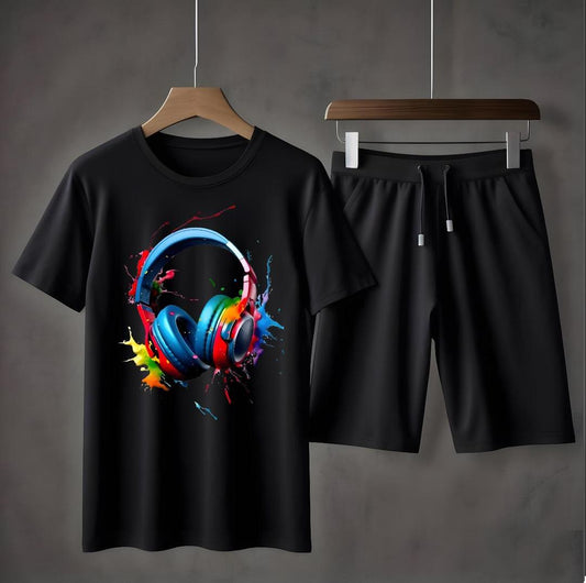 2 Pcs Men's Jersey Printed T-Shirt & Shorts Tracksuit