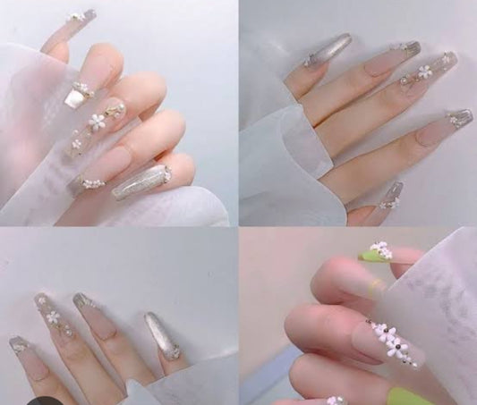 Stylish Pattern Artificial Nails | Fake Nails For Girls | Artificial Nails For Women With Sticking Dots ( Random Design )