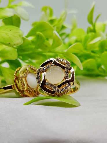 1 Piece Imported Elegant Dual-tone Floral Gemstone Rings β Timeless Design π | Luxurious Design Ring | Adjustable Ring | Ring For Girls & Women β¨