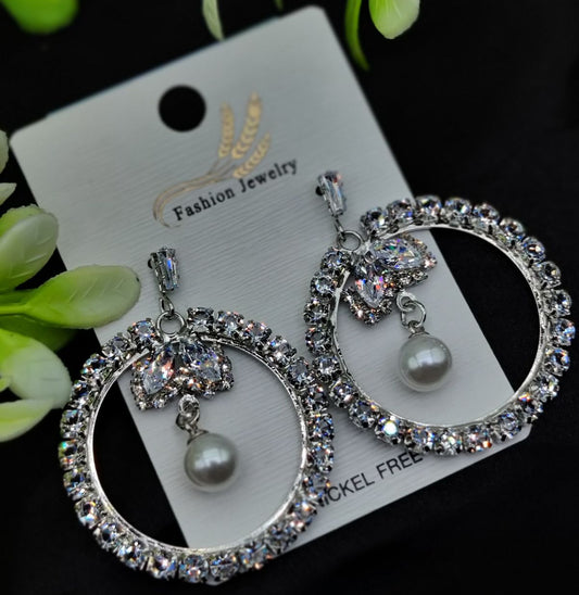 Imported Elegant Earrings  In Multiple Design | Floral Hoop, Floral Crystal, Radiant Princess, Dazzling Hoop, Starburst Pearl, Crystal Hoop Designs | Best Quality Earrings For Girls & Women | Luxury Look Earrings ( Silver Color )