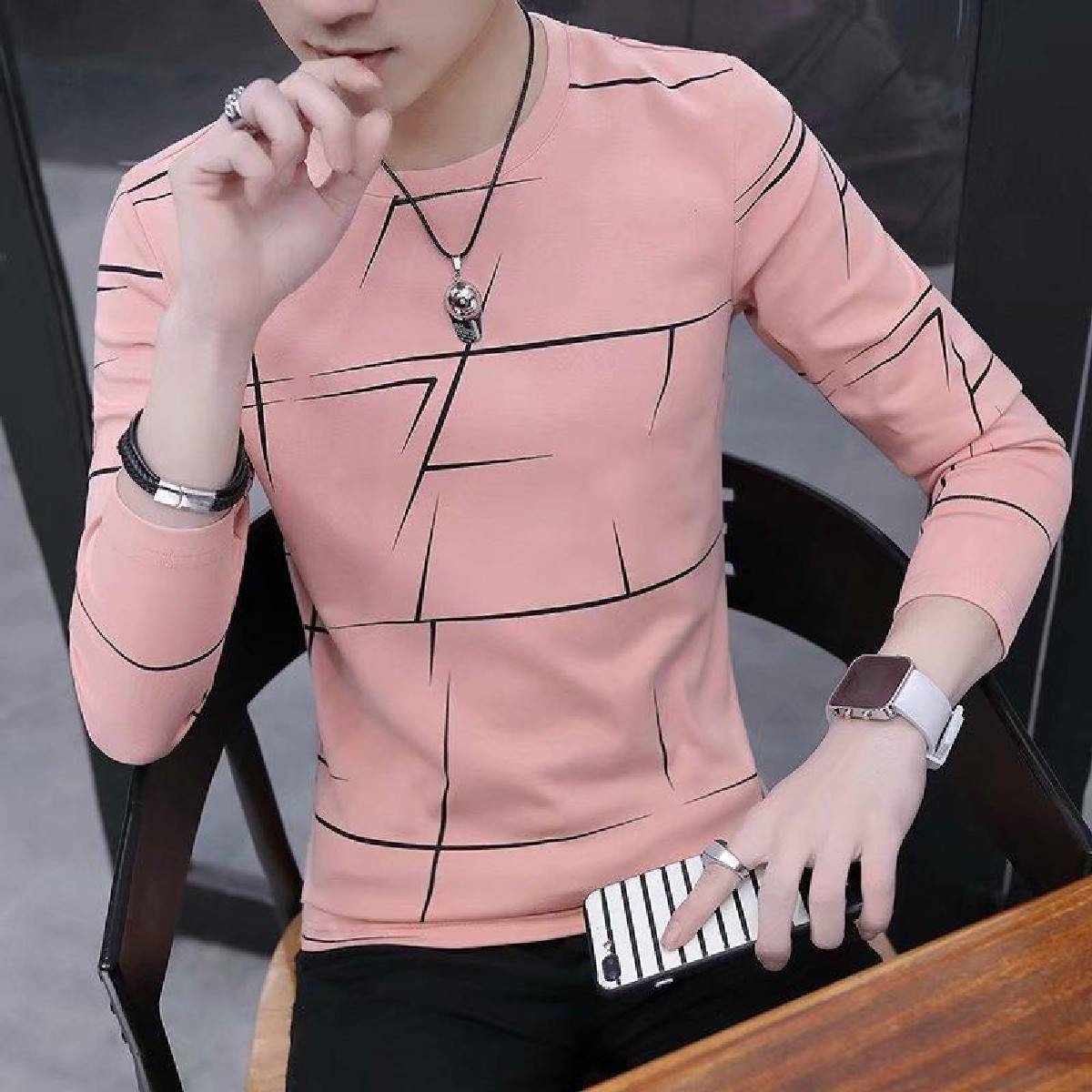 Fancy Cotton Jersey Full Sleeves T Shirt For Men | Best Quality Full Sleeves T Shirt For Men | T Shirt For Boys – Pink T-shirt With Black Print