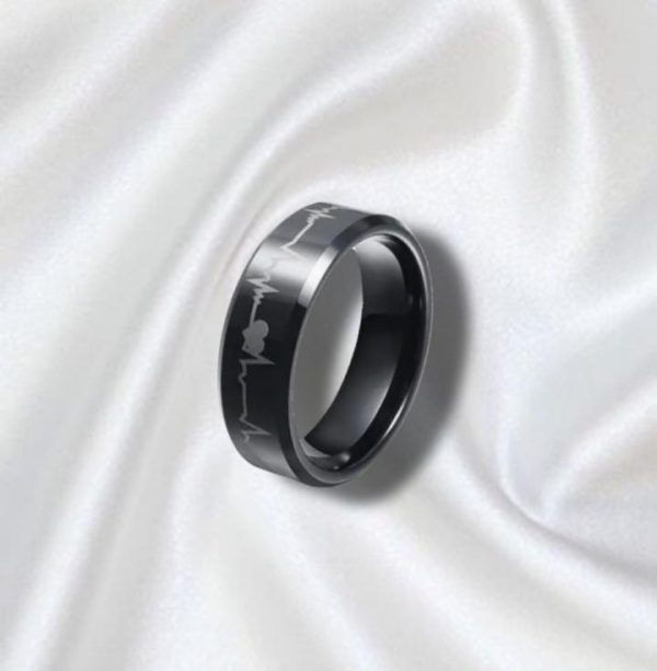 Pack Of 2 Unique Heartbeat Design Charm Ring Steenles Steel Band Rings For Unisex