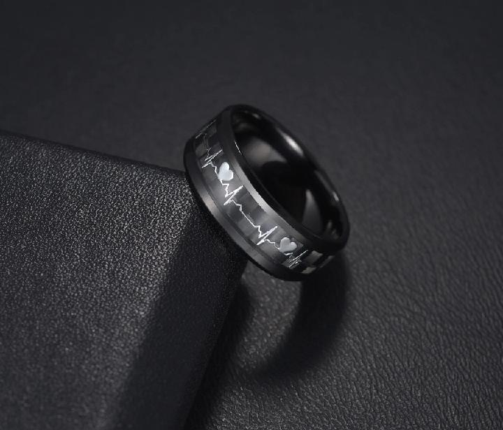 Pack Of 2 Unique Heartbeat Design Charm Ring Steenles Steel Band Rings For Unisex