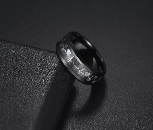 Pack Of 2 Unique Heartbeat Design Charm Ring Steenles Steel Band Rings For Unisex