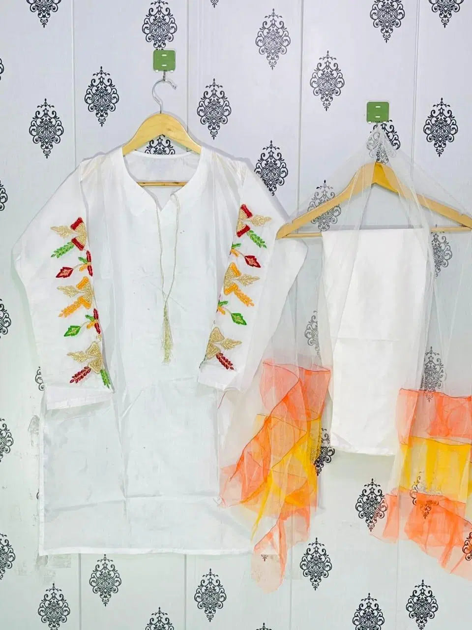 Stunning Women's Stitched Suit Set - 3 Pcs with Embroidered Katan Silk