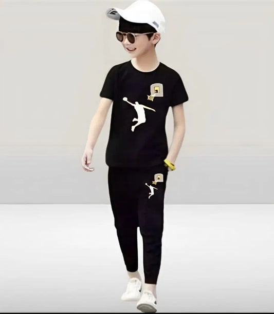 Stylish Boy's Tracksuit Set - 2 Pcs Micro Printed Outfit