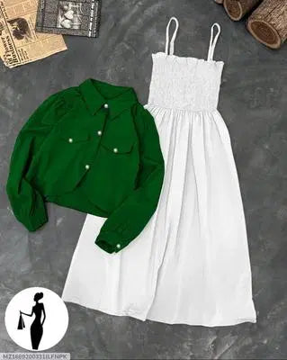 2 Pcs Women's Stitched Plain Frock And Jacket