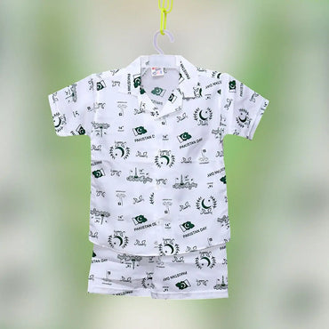 2 Pcs Boy's Dhanak Printed Shirt And Shorts Set pakistani short and shirt