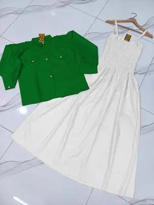 2 Pcs Women's Stitched Plain Frock And Jacket