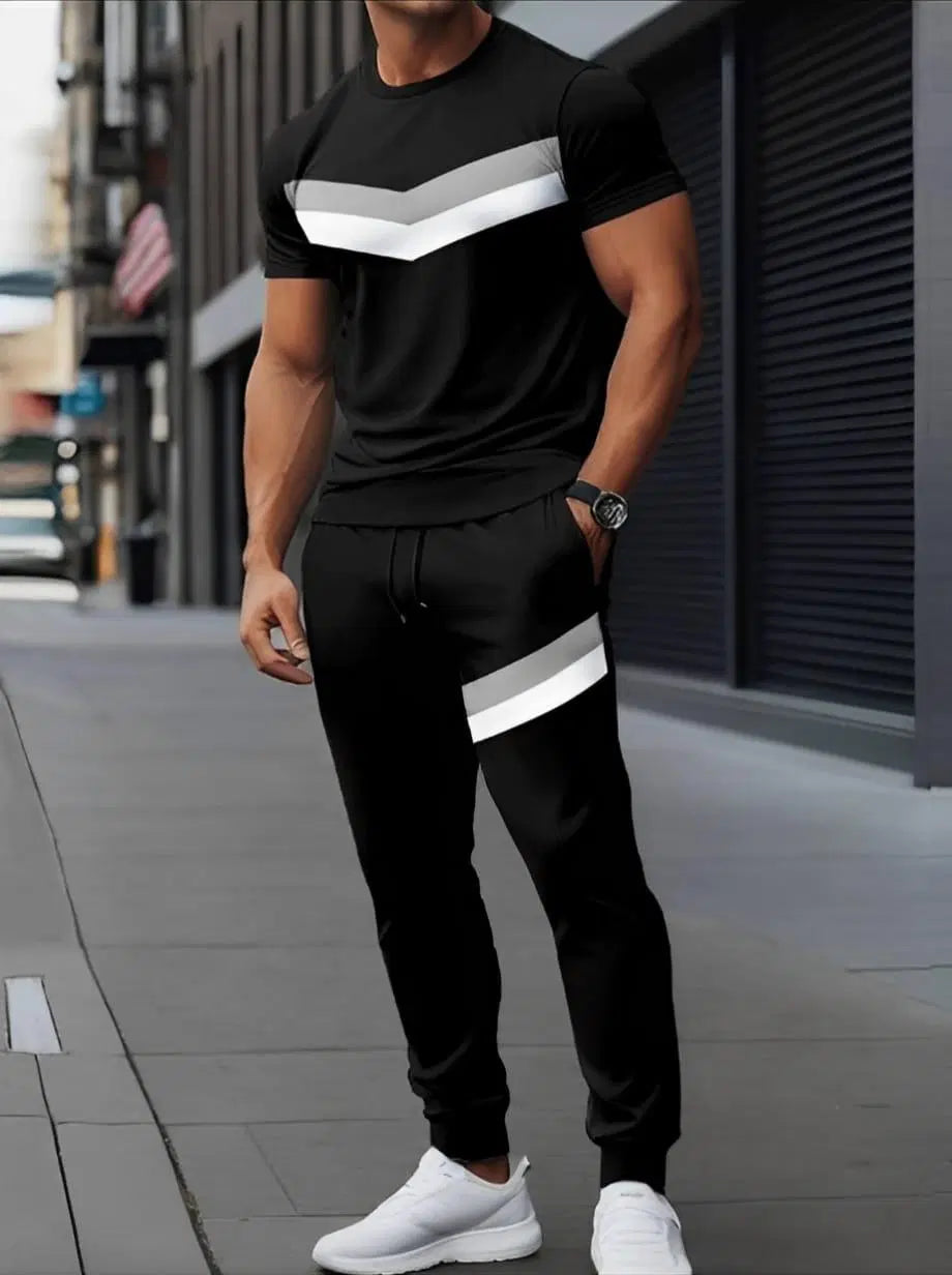 Men's Grey Micro Track Suit - 2 Pcs Set with Round Neck