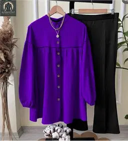 2 Pcs Women's Stitched Plain Shirt And Trouser