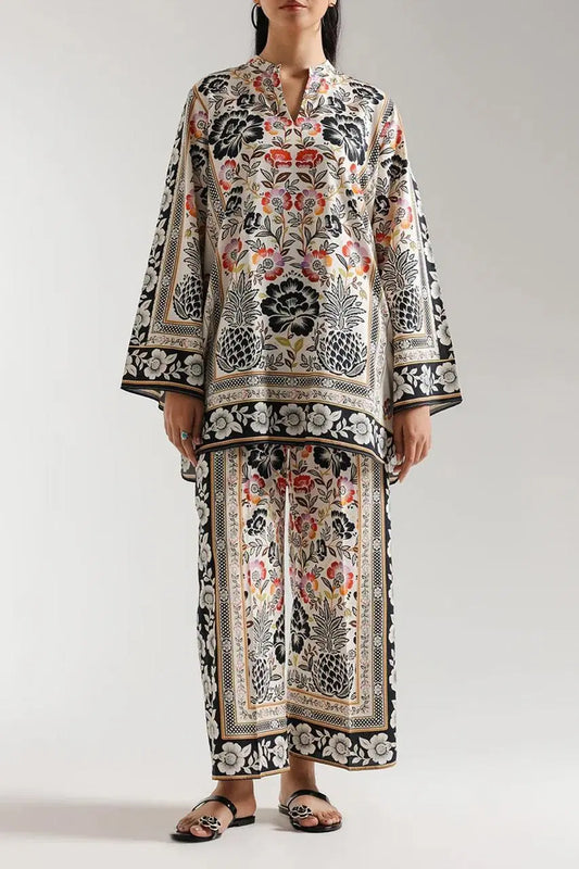 Stylish Printed V-Neck Women's Shirt and Trouser Set - 2 Pcs