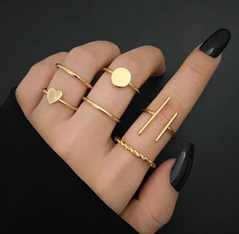 Modern Gold-Plated Simple Design Rings Set