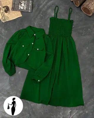 2 Pcs Women's Stitched Plain Frock And Jacket