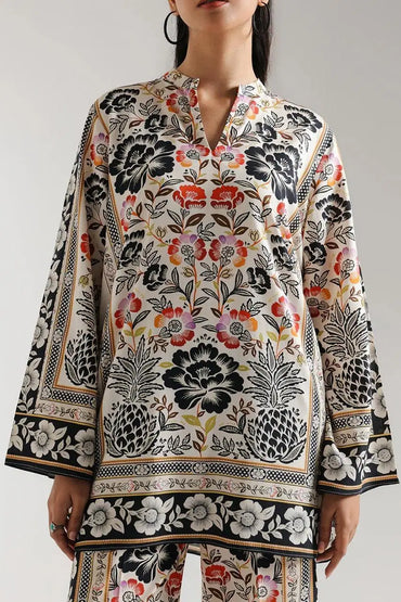 Stylish Printed V-Neck Women's Shirt and Trouser Set - 2 Pcs