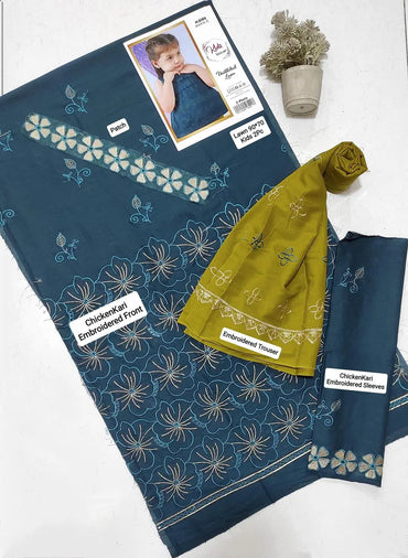 2 Pcs Girl's Lawn Embroidered Unstitched Suit