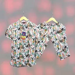 2 Pcs Men's Dhanak Printed T-Shirt & Shorts Tracksuit