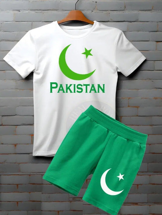 2 Pcs Unisex Cotton Printed Shirt And Shorts Set independance day 1947 azadi