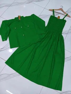 2 Pcs Women's Stitched Plain Frock And Jacket