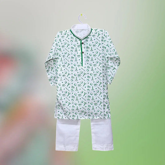 2 Pcs Boy's Cotton Lawn Printed Kurta And Trouser pakistani boy