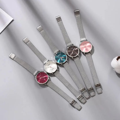 Women’s Wristwatches Luxury Silver Popular Pink Dial Flowers Metal Ladies Bracelet