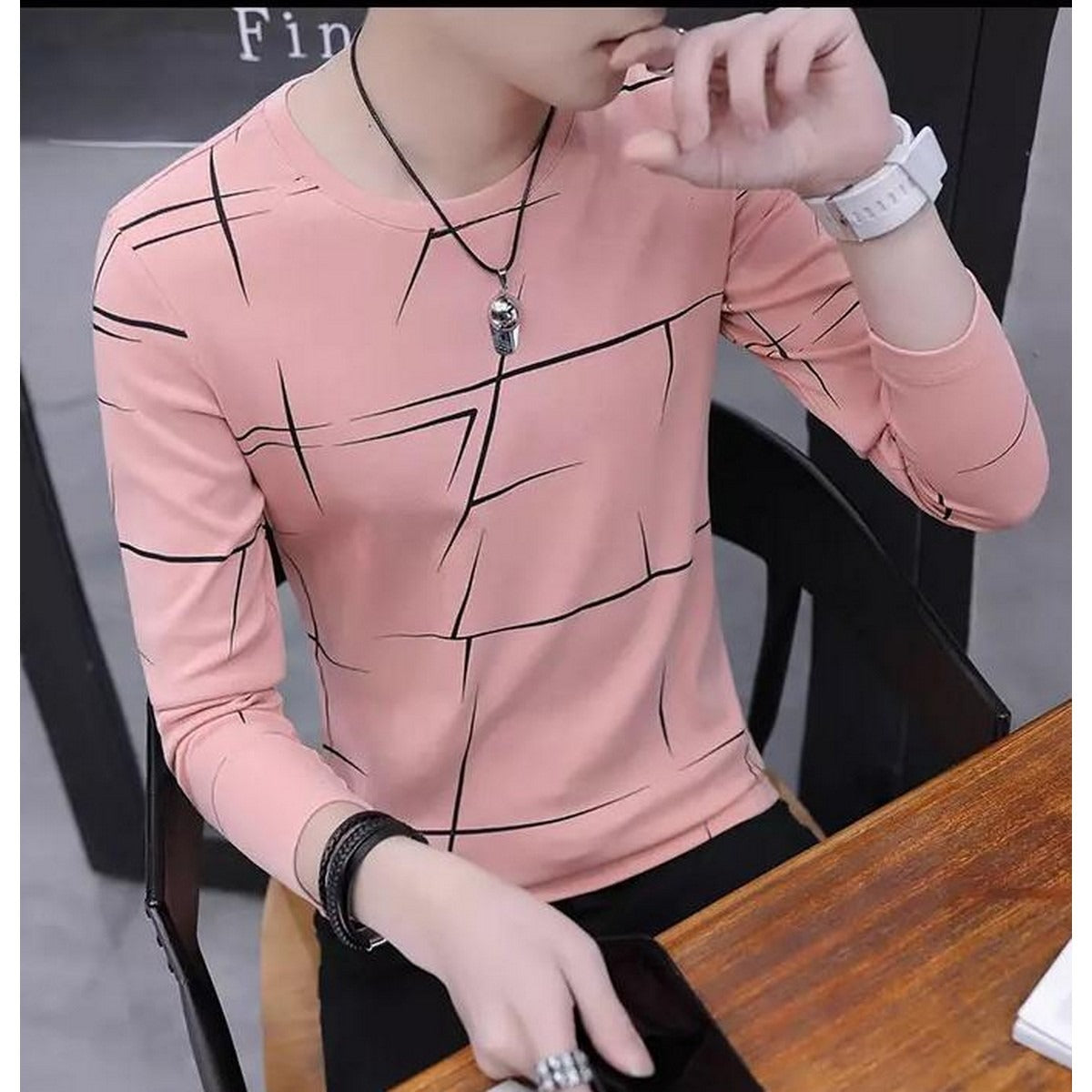 Fancy Cotton Jersey Full Sleeves T Shirt For Men | Best Quality Full Sleeves T Shirt For Men | T Shirt For Boys – Pink T-shirt With Black Print