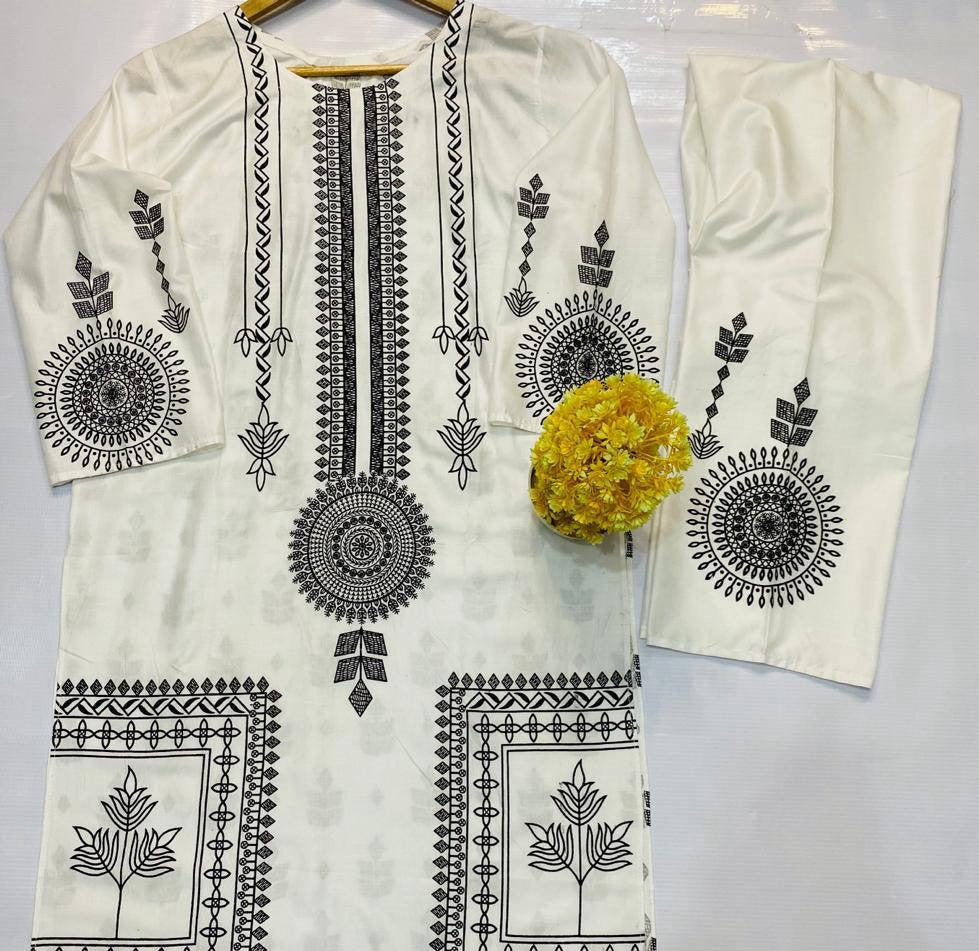 2 Pcs Women's Stitched Linen Block Printed Suit