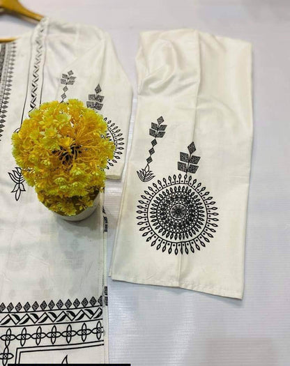 2 Pcs Women's Stitched Linen Block Printed Suit