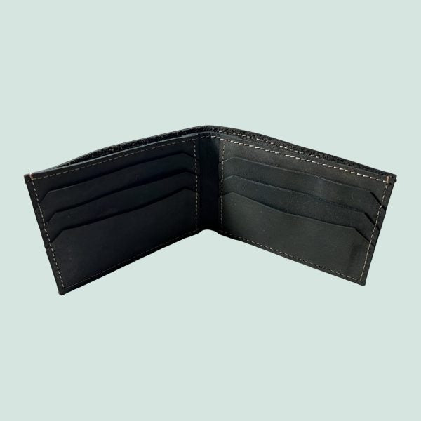 Neubic Cow Leather Plain Wallet Men Short Wallet Purse Small Vintage Wallets Card Holder ( Black )