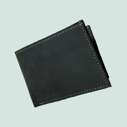 Neubic Cow Leather Plain Wallet Men Short Wallet Purse Small Vintage Wallets Card Holder ( Black )