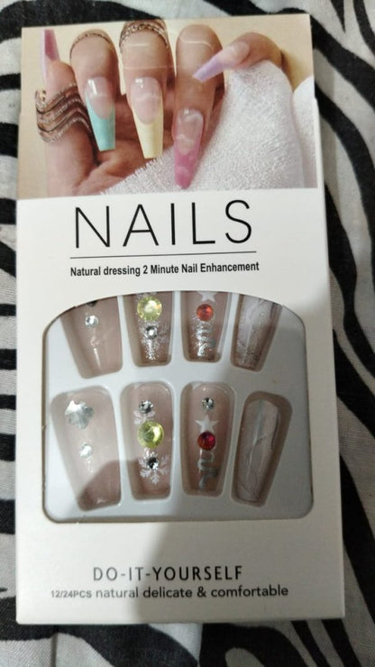 Stylish Pattern Artificial Nails | Fake Nails For Girls | Artificial Nails For Women With Sticking Dots ( Random Design )