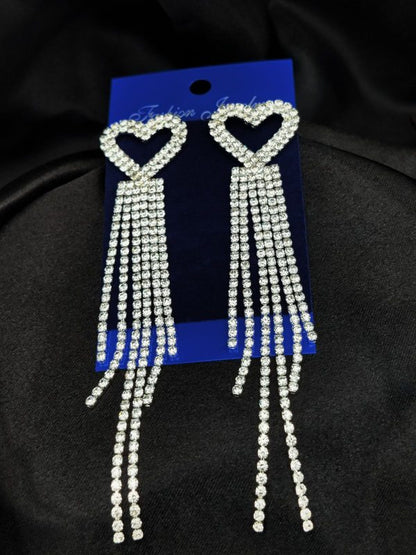 Imported Earrings In Multiple Design | Tarnish-free Diamond-shape, Heart Fringe, Long Heart Fringe, Radiant, Diamond Cascade Design Earrings| Luxury Look Artificial Earrings | Girls Earrings | Women Earrings ( Silver )