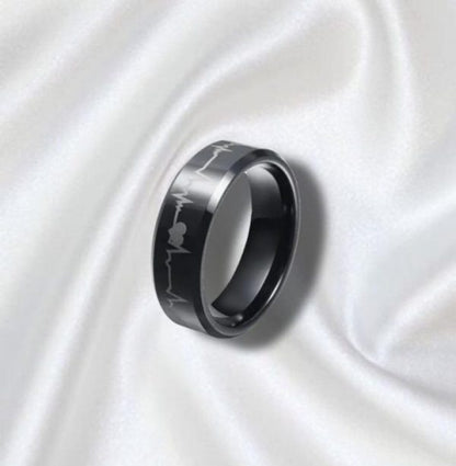 Pack Of 2 Unique Heartbeat Design Charm Ring Steenles Steel Band Rings For Unisex