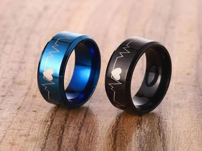 Pack Of 2 Unique Heartbeat Design Charm Ring Steenles Steel Band Rings For Unisex