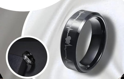 Pack Of 2 Unique Heartbeat Design Charm Ring Steenles Steel Band Rings For Unisex
