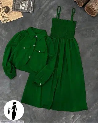 2 Pcs Women's Stitched Plain Frock And Jacket