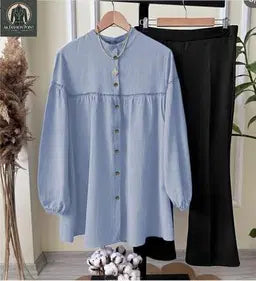 2 Pcs Women's Stitched Plain Shirt And Trouser