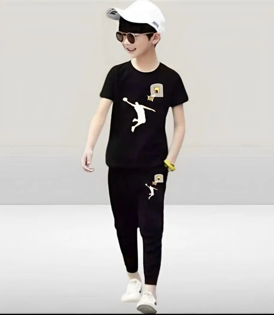 Stylish Boy's Tracksuit Set - 2 Pcs Micro Printed Outfit