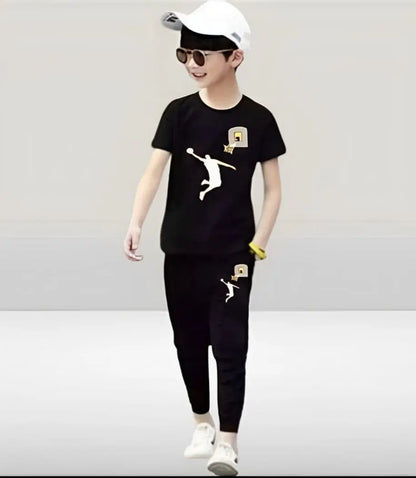 Stylish Boy's Tracksuit Set - 2 Pcs Micro Printed Outfit