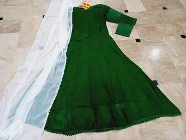 3 Pcs Women's Stitched Plain Maxi Suit