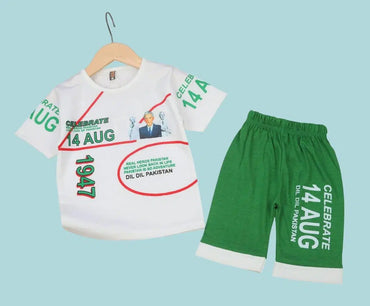 2 Pcs Boy's Blended Printed Knicker And Shirt Set azadi sale independance clothing
