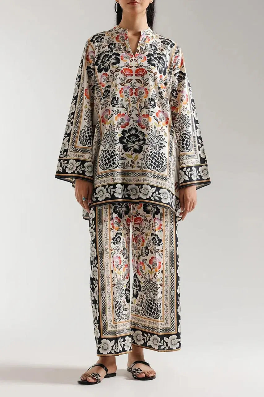 Stylish Printed V-Neck Women's Shirt and Trouser Set - 2 Pcs