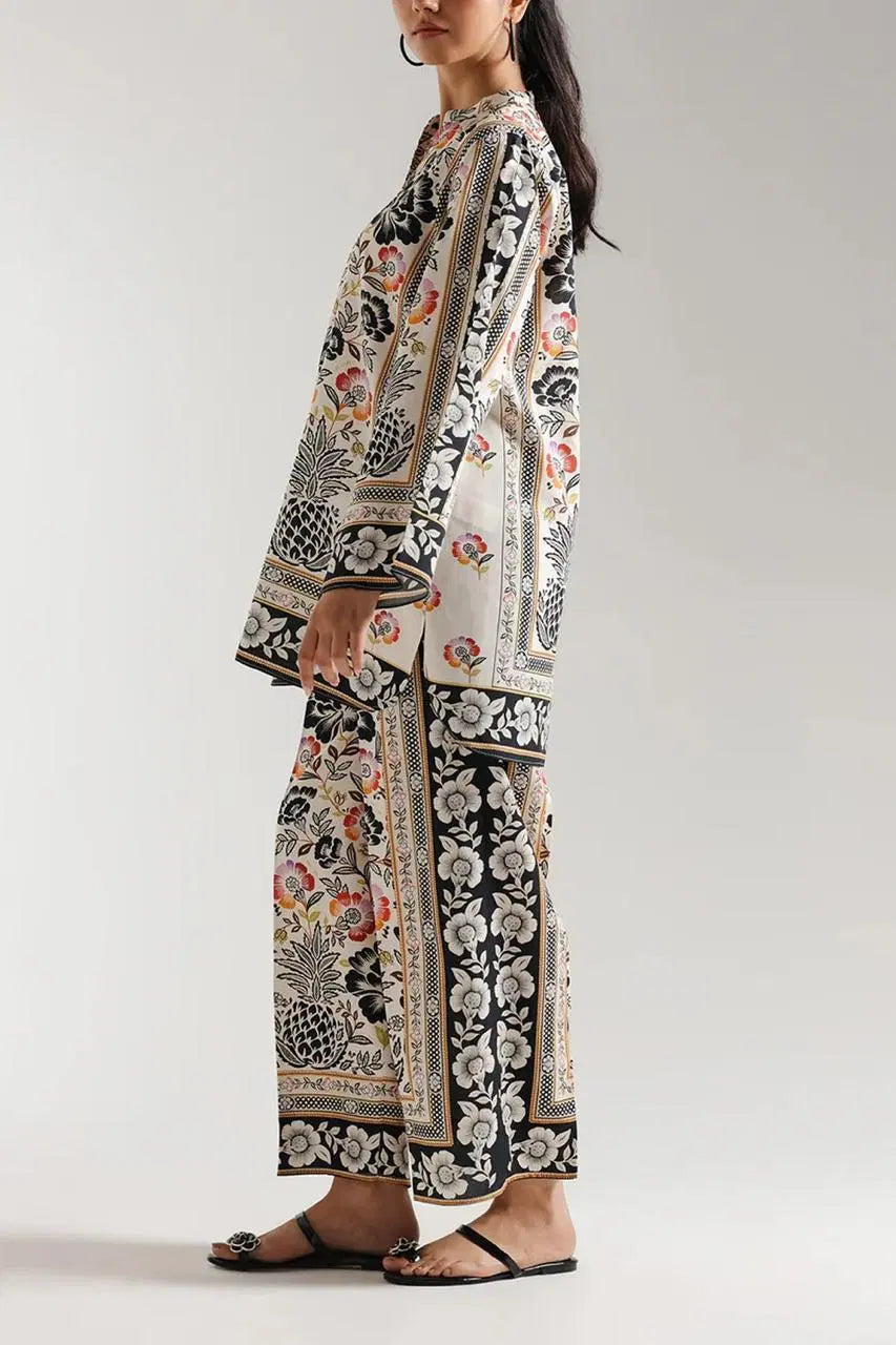 Stylish Printed V-Neck Women's Shirt and Trouser Set - 2 Pcs