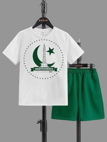 2 Pcs Boy's Blended Printed Knicker And Shirt Se