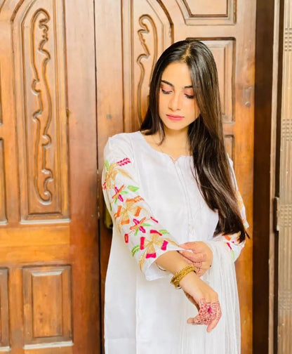 Stunning Women's Stitched Suit Set - 3 Pcs with Embroidered Katan Silk