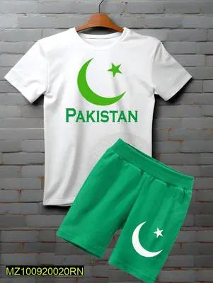 2 Pcs Unisex Cotton Printed Shirt And Shorts Set independance day 1947 azadi
