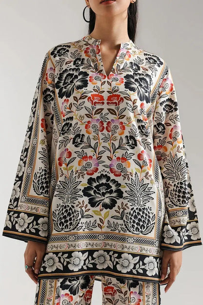 Stylish Printed V-Neck Women's Shirt and Trouser Set - 2 Pcs