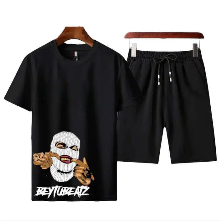 2 Pcs Men's Jersey Printed T-Shirt & Shorts Tracksuit