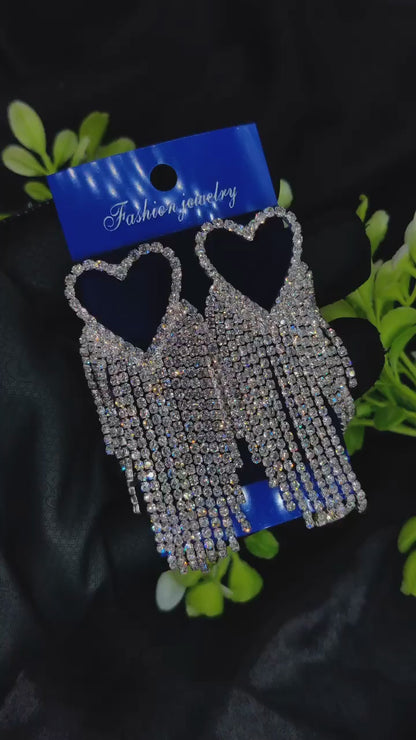 Imported Earrings In Multiple Design | Tarnish-free Diamond-shape, Heart Fringe, Long Heart Fringe, Radiant, Diamond Cascade Design Earrings| Luxury Look Artificial Earrings | Girls Earrings | Women Earrings ( Silver )