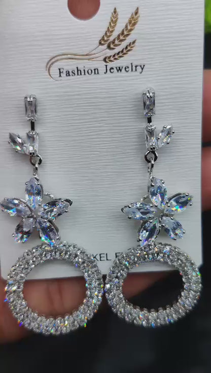 Imported Earrings In Multiple Design | Tarnish-free Diamond-shape, Heart Fringe, Long Heart Fringe, Radiant, Diamond Cascade Design Earrings| Luxury Look Artificial Earrings | Girls Earrings | Women Earrings ( Silver )